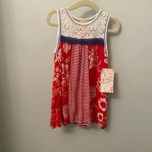 NWT new girls boho tunic top sleeveless 4th July red white blue 6 pink vanilla